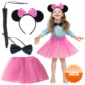 Minnie Kostüm Seti (pembe Tütü Etek + Pembe Taç + Papyon + Kuyruk)