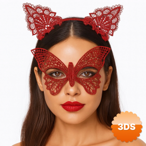 Gösterişli Kırmızı Dantel Maske Ve Taç Seti 7 No – Masquerade Ve Davetler İçin