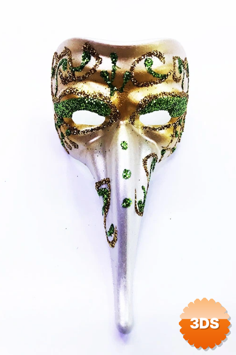 Yeşil Renk İşlemeli Seramik Malzemeden İmal Venedik Uzun Maske Magnet