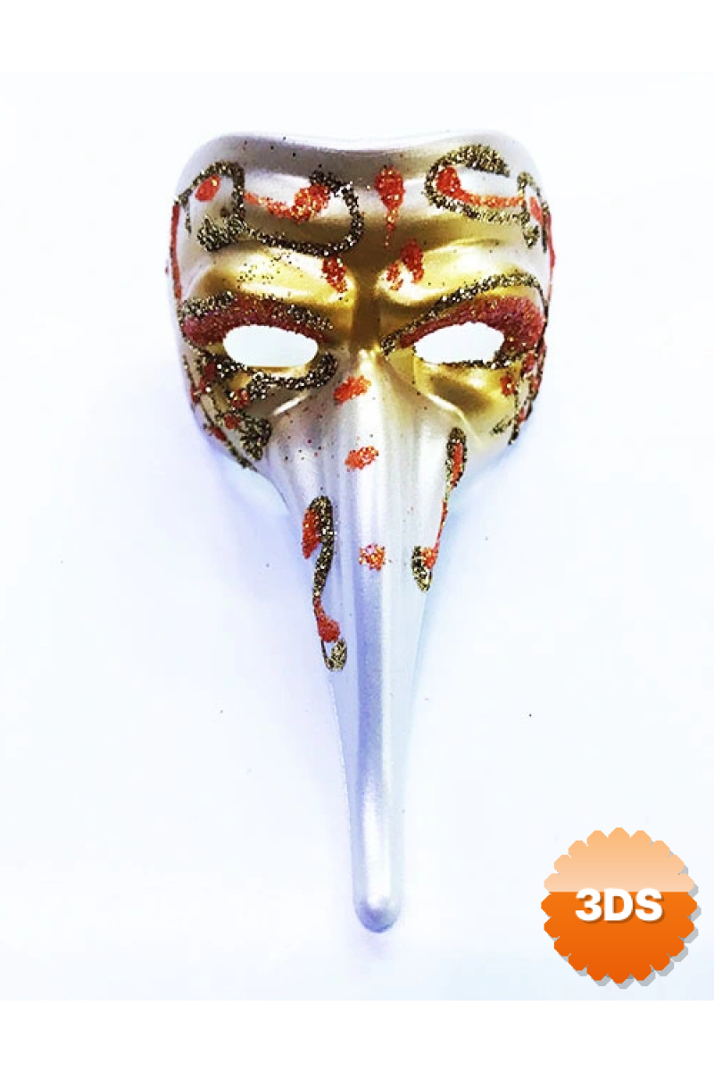 Turuncu Renk İşlemeli Seramik Malzemeden İmal Venedik Uzun Maske Magnet