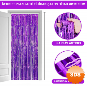 Mor Renk Ekstra Metalize Parlak Saçaklı Arka Fon Perde İthal A Kalite 1x2 Metre