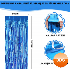 Mavi Renk Ekstra Metalize Parlak Saçaklı Arka Fon Perde İthal A Kalite 1x2 Metre