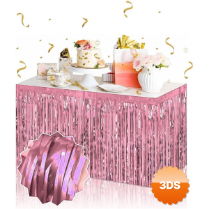 Kendinden Yapışkanlı Rose Gold Metalize Püsküllü Masa Eteği – 75 X 275 Cm Parti Süslemesi
