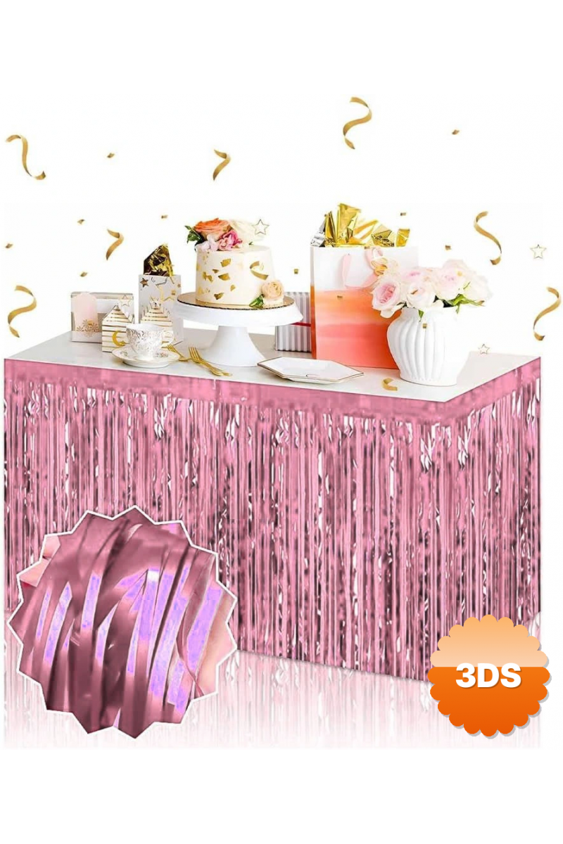 Kendinden Yapışkanlı Rose Gold Metalize Püsküllü Masa Eteği – 75 X 275 Cm Parti Süslemesi