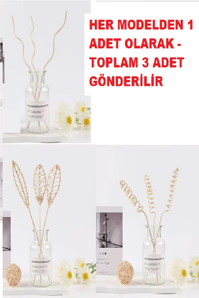 3 Tek Adet 3 Model Aromaterapi Koku Dağıtıcı Rattan Şişe Ahşap Difüzör Çubuk (spiral - yaprak - dalgalı)
