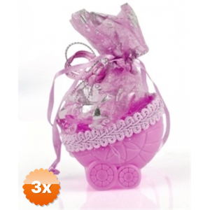 3 Adet Bebek Mevlüt Şekeri - Pembe Bebek Arabası
