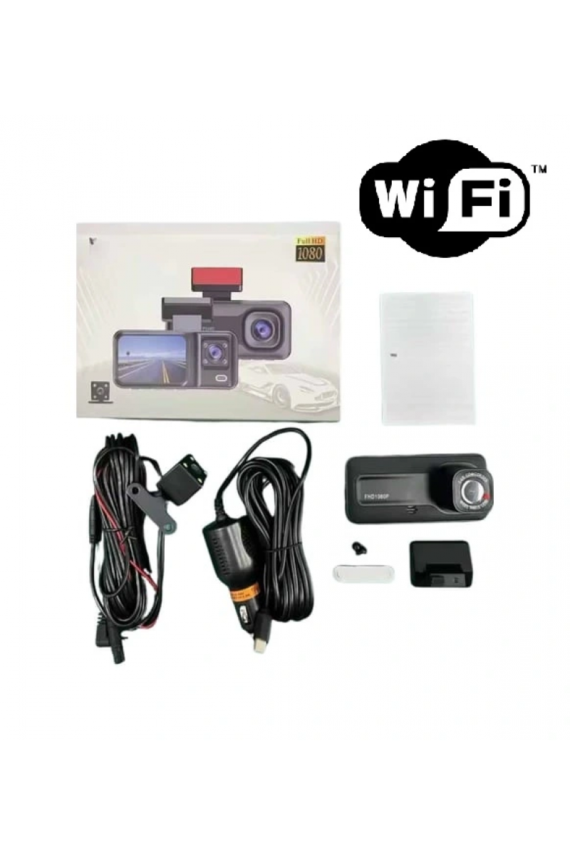 Araç Kamerası - 3 Kameralı Wifi Ön , İç Ve Arka Full Hd Dvr Araç İçi Ekranlı Kamera