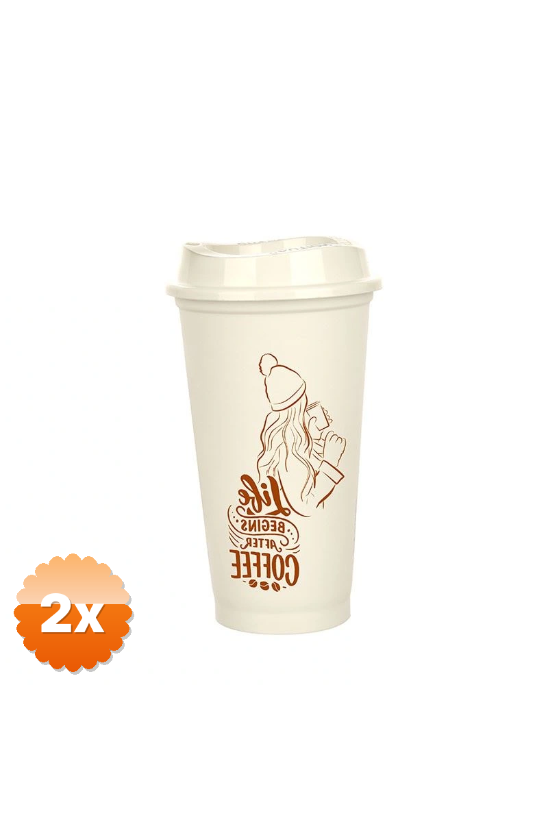 Kahve Bardağı - Kapaklı Krem 473 Ml