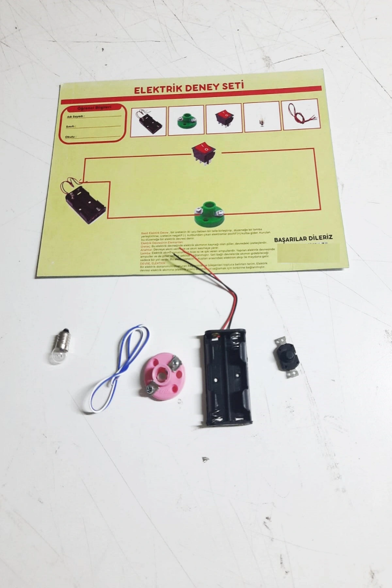 Okul Deney Seti - Elektrik Seti Ampul - Pil Yatağı - Duy - düğme Seti