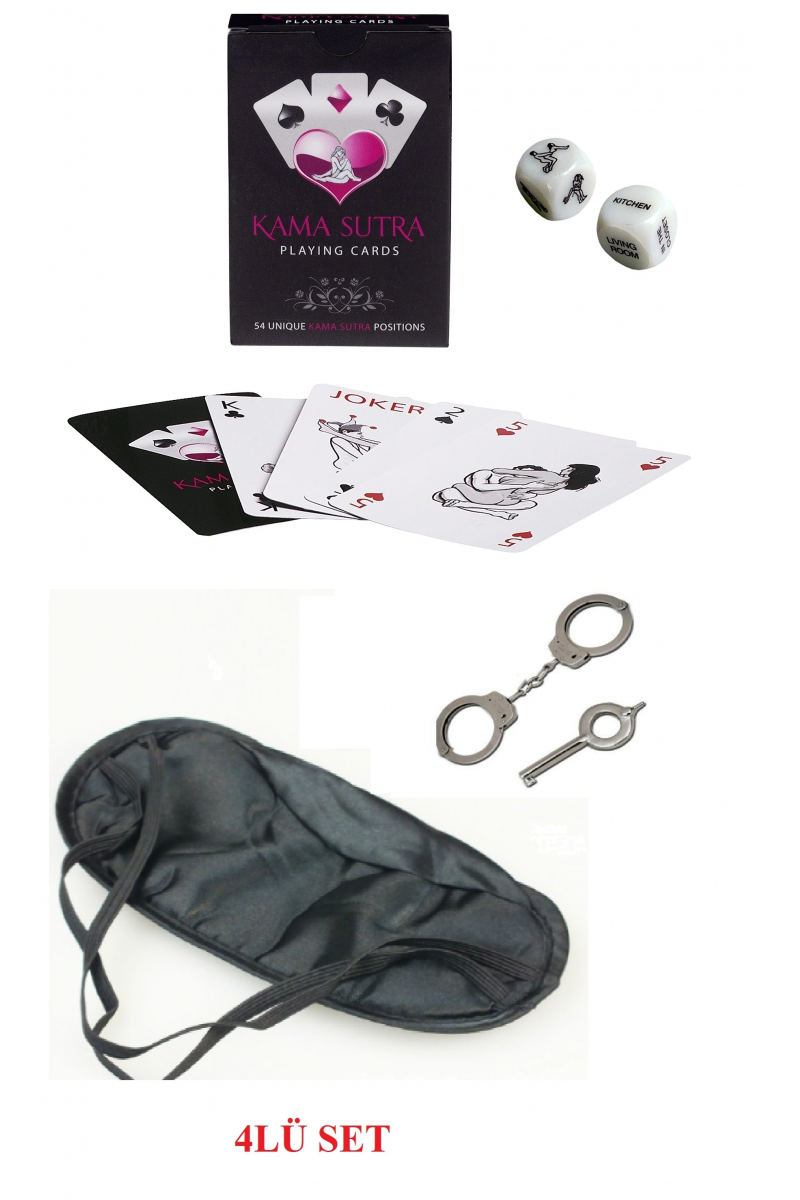 Kamasutra Aşk Seti - Kelepçe - Zar - Kart - Göz Bandı