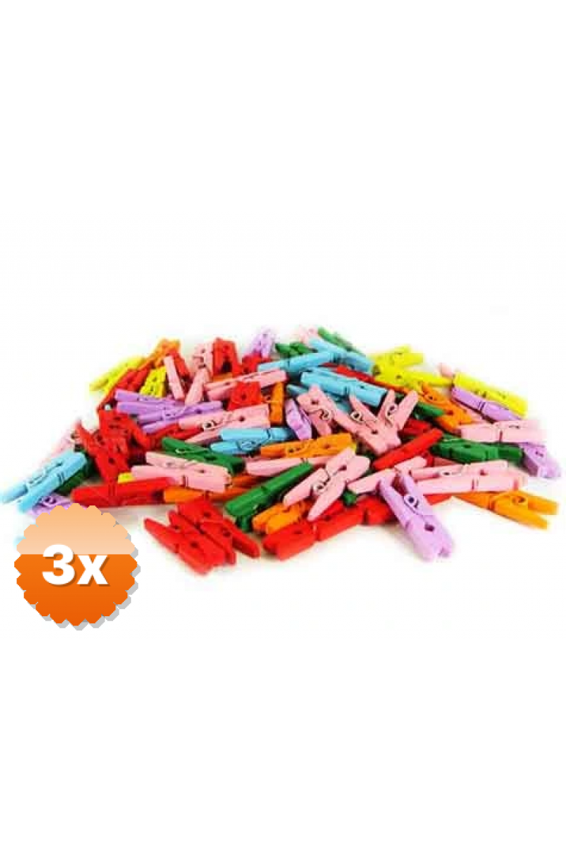 3 Paket Renkli Mini Ahşap Mandal