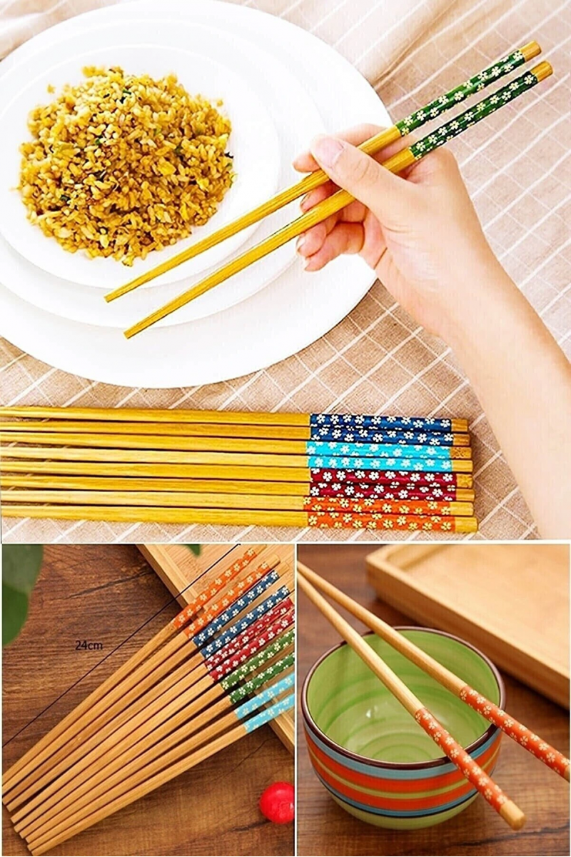 Bambu Chopstick Çubuk Yemek Çubuğu Yıkanabilir Tekrar Kullanılabilir (3 Çift - 6 Adet )