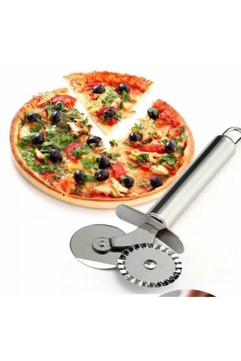 Çift Başlı Metal Pizza Kesici Ve Hamur Ruleti
