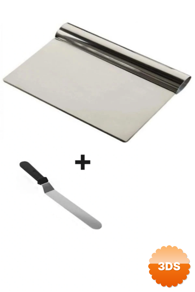 2li Set Hamur Şekillendirici Eğik Pasta Spatulası +metal Hamur Kesici Kazıyıcı Spatula
