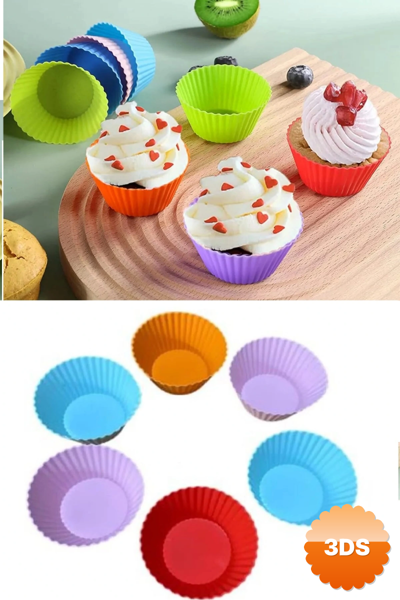 6 Adet Yıkanabilir Mini Tırtıklı Muffin Kalıbı - Ribanalı Kek - cupcake - Renkli Hamur Işi Kabı