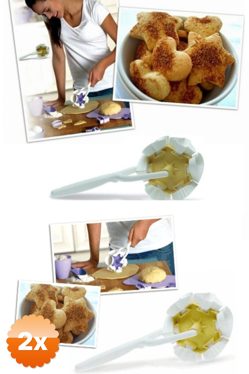 2 Adet Kurabiye Ruleti - Çiçek - Kalp - Üçgen - Muffin Şekillerinde Kurabiye Şekillendirici