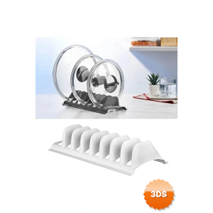 Beyaz - 2 Adet 8 Bölmeli Tencere Kapak Rafı - Simple Tabaklık - Kapak Organizeri
