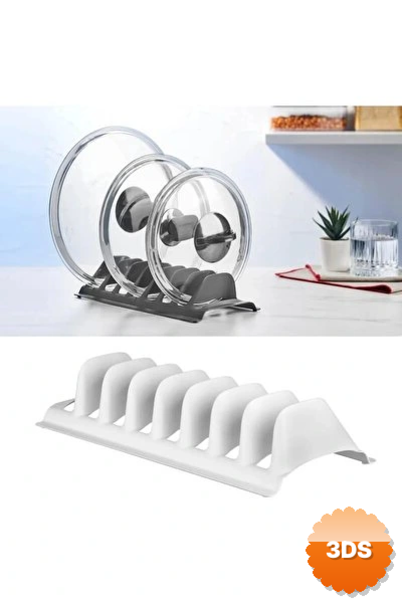 Beyaz - 2 Adet 8 Bölmeli Tencere Kapak Rafı - Simple Tabaklık - Kapak Organizeri