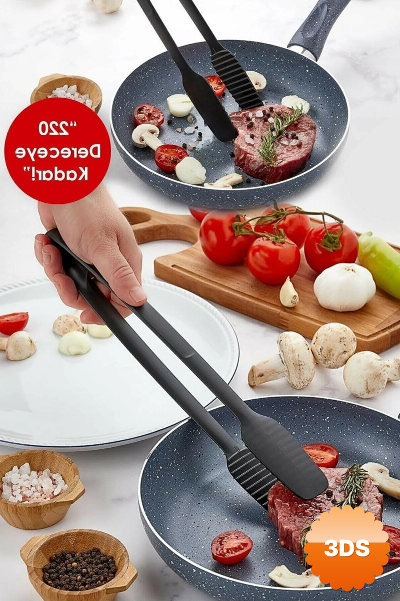 Maşa - 220 Dereceye Kadar Dayanıklı Yanmaz - Yapışmaz Plastik Izgara Maşası 30 Cm