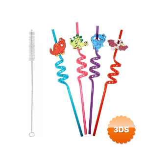 5 Parça Renkli Pipet Seti - Emojili Spiral Kokteyl - Çocuk Pipeti Temizleme Fırçalı