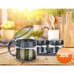 Baharat Seti 3 Adet Kaşıklı Standlı Cam Baharatlık