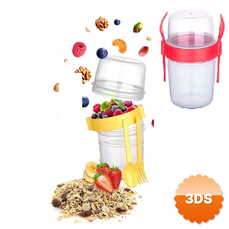 Çift Hazneli - Çatal Kaşıklı Portatif Müsli - atıştırmalık Kabı 800 Ml