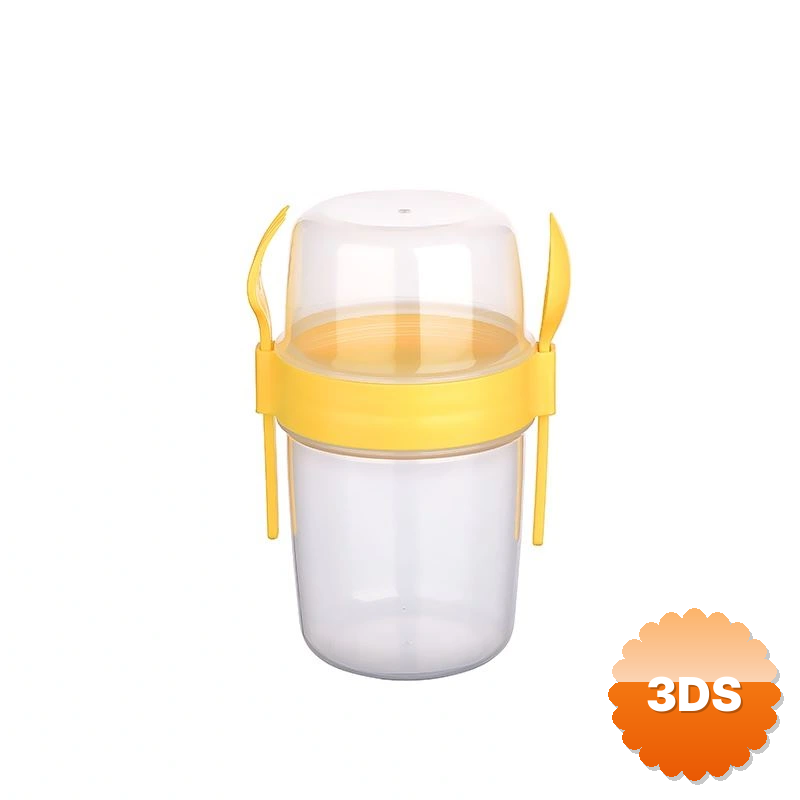 Çift Hazneli - Çatal Kaşıklı Portatif Müsli - atıştırmalık Kabı 800 Ml