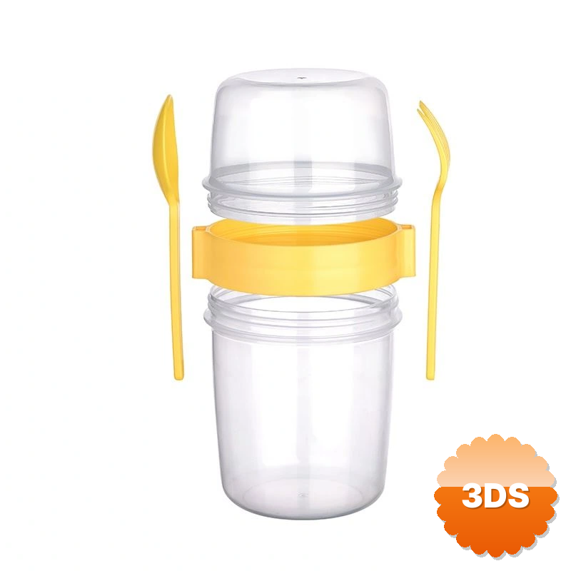 Çift Hazneli - Çatal Kaşıklı Portatif Müsli - atıştırmalık Kabı 800 Ml
