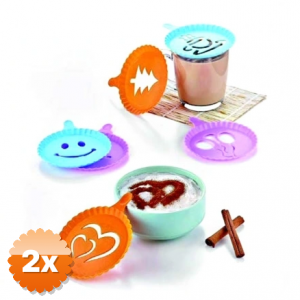 2 Paket Renkli Kahve Süsleme Şablonları - 4'lü Magic Süsleme Şablonu