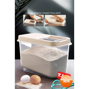 Sürgülü Kapaklı 10 Lt Erzak Bakliyat Un Şeker Saklama Kabı