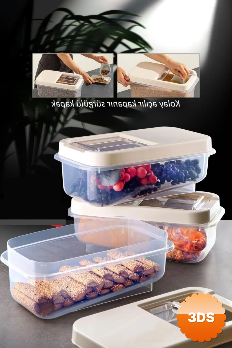 Sürgülü Kapaklı 7.5 Lt Erzak Bakliyat Un Şeker Saklama Kabı