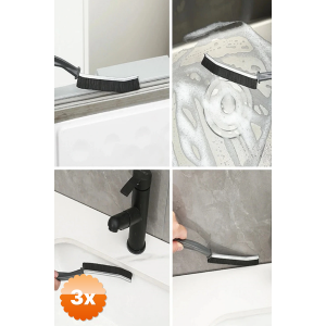 3 Adet İnce Kıl Temizlik Fırçası Banyo Mutfak Pencere Oluk Klozet Kenarı Kavisli Detay Temizleme Fırçası