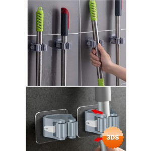 3 Lü Renkli Yapışkanlı Mop Fırça Çek Pas Sap Tutucu Organizer Mutfak Banyo Düzenleyici
