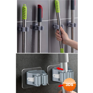 4 Lü Kelebek Yapışkanlı Mop Fırça Çekpas Sap Tutucu Organizer Banyo Düzenleyici