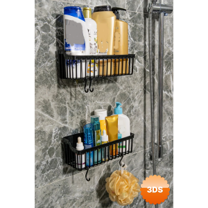 2 Li Plastik Yapışkanlı Askılı Mutfak - Banyo Rafı Düzenleyici Duş Şampuanlık