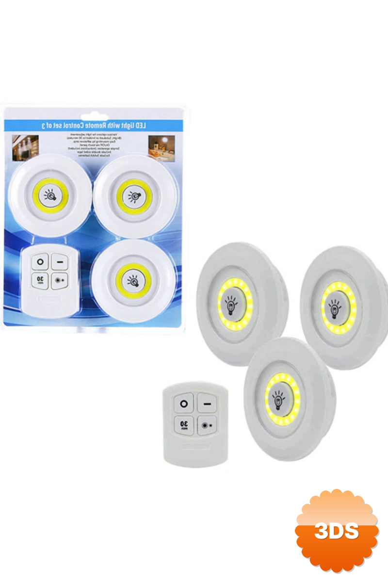 3lü Uzaktan Kumandalı Yapışkanlı Kablosuz Led Spot Lambalar