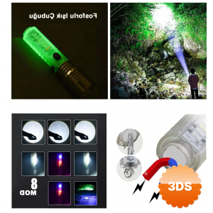 El Feneri 8 Mod Şarjlı Fosforlu Mıknatıslı Led El Feneri
