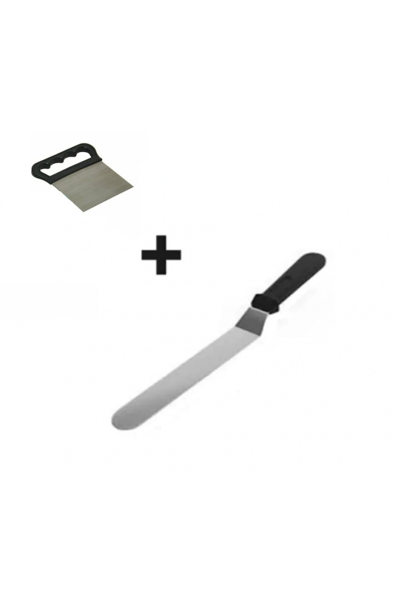 2li Set Hamur Şekillendirici Eğik Pasta Spatulası Ve Metal Hamur Kesici Kazıyıcı Spatula