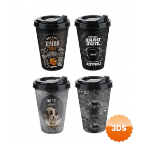 4 Adet Kahve Bardağı - Kapaklı Desenli 400ml