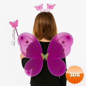 Fuşya Kelebek Kız Seti – 50 Cm Kelebek Kanadı, Taç Ve Asa