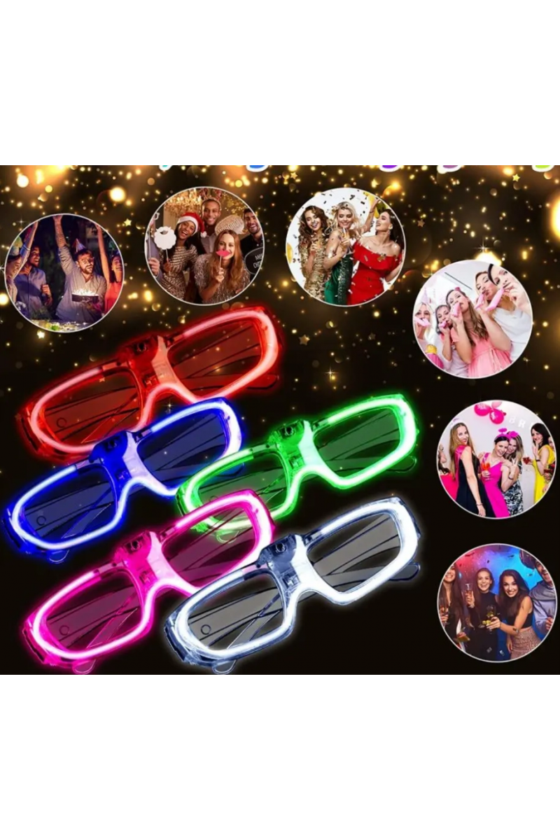 Neon Işıklı Parti Gözlüğü Pilli – 12’li Paket 5 Renk