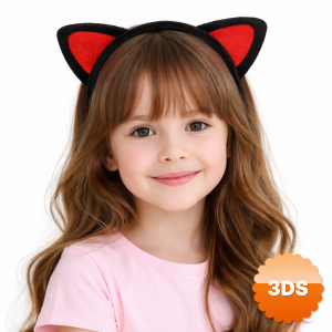 Peluş Kedi Kulak Taç Kırmızı Siyah – Çocuk Parti & Kostüm Tacı
