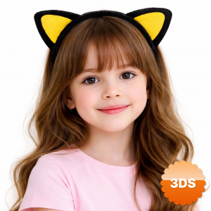 Peluş Kedi Kulak Taç Sarı Siyah – Çocuk Parti & Kostüm Tacı