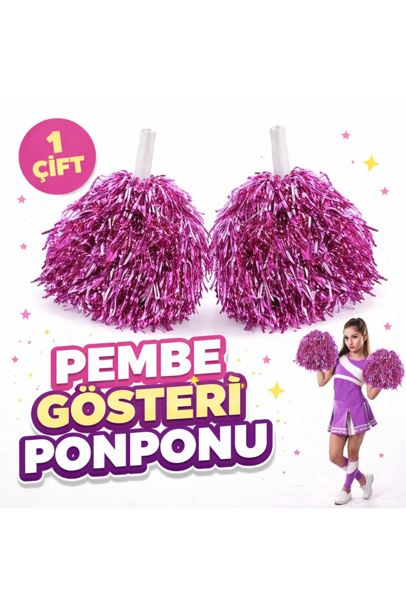1 Çift ( 2 Adet ) Pembe Renk 23 Nisan 19 Mayıs 29 Ekim Okul Gösteri Ponponları Ekstra Dolgun