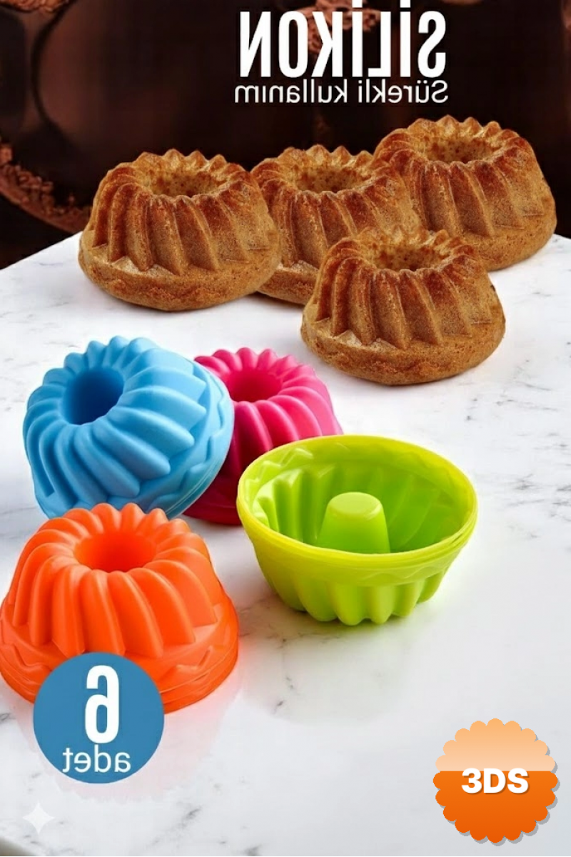 Silikon Göbekli Muffin Cupcake Kalıbı - Sürekli Kullanım Muffin Kek Kalıbı 6 Adet