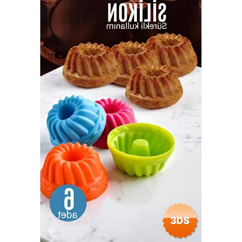 Silikon Göbekli Muffin Cupcake Kalıbı - Sürekli Kullanım Muffin Kek Kalıbı 6 Adet