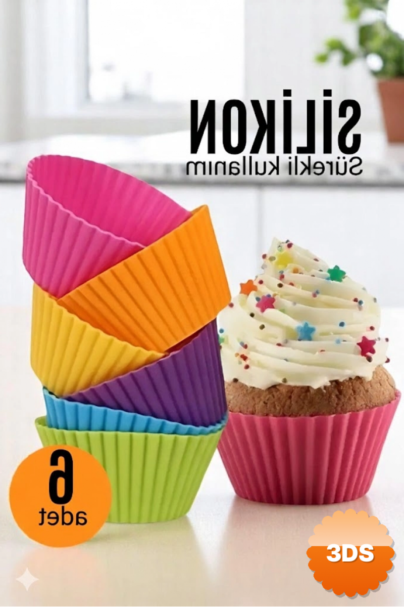 Silikon Muffin Kalıbı - Sürekli Kullanım Muffin Kek Kalıbı 6 Adet