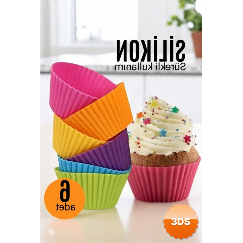 Silikon Muffin Kalıbı - Sürekli Kullanım Muffin Kek Kalıbı 6 Adet