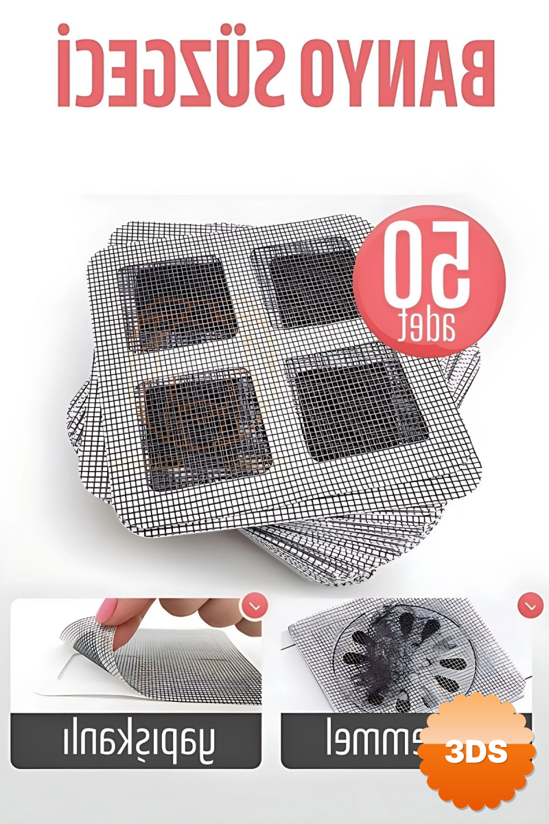 Banyo Gider Süzgeci 50 Adet Yapışkanlı Filtre, 10x10 Cm