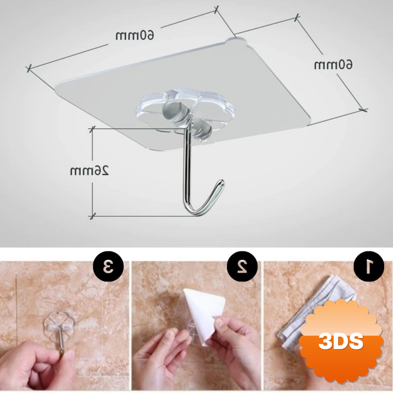 10'lu Şeffaf Kendinden Yapışkanlı Güçlü Askı Kancası, Banyo Mutfak Organizer, İz Bırakmaz Pratik Askı